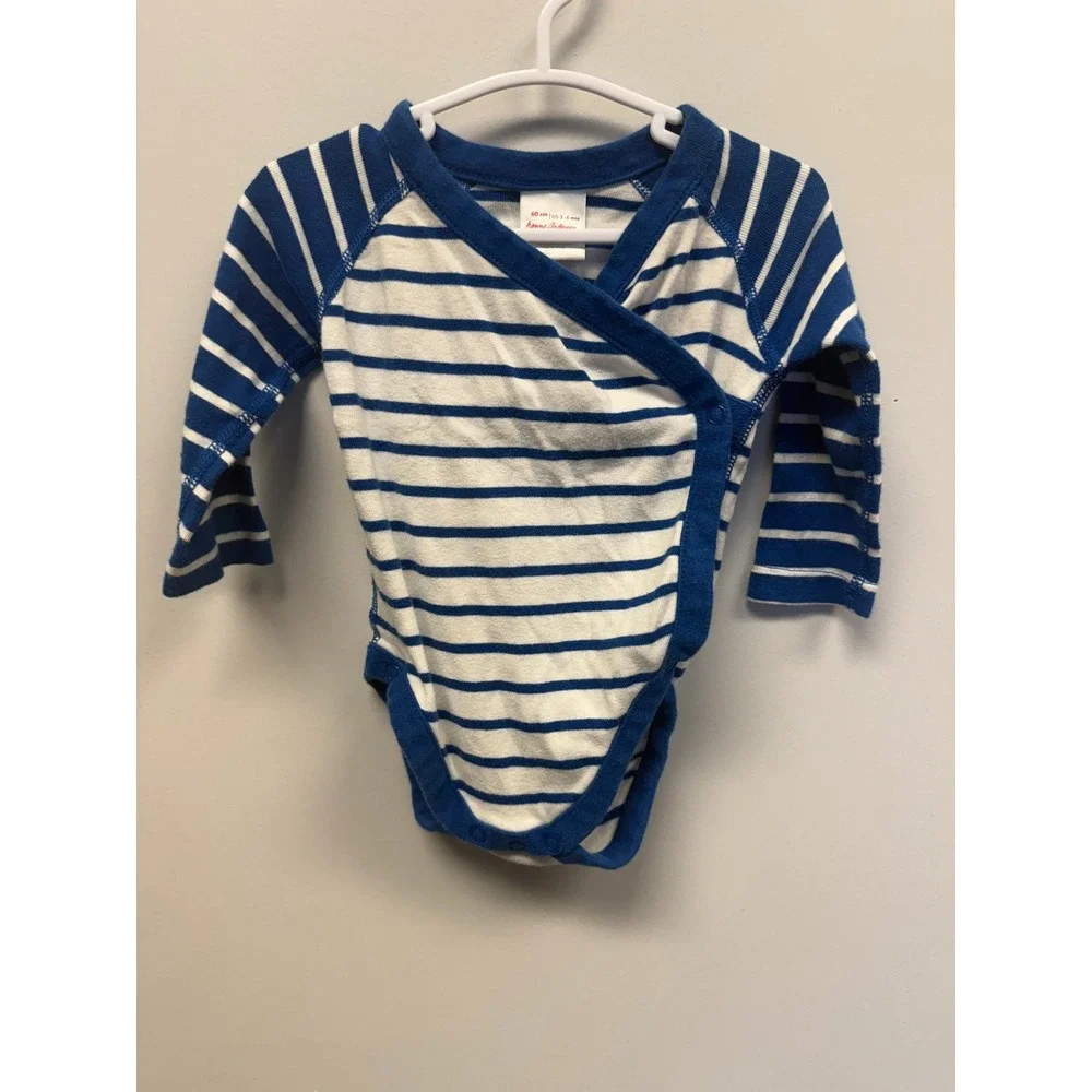 Hanna Andersson Blue White Striped Organic Cotton Kimono Bodysuit US 3-6 Months